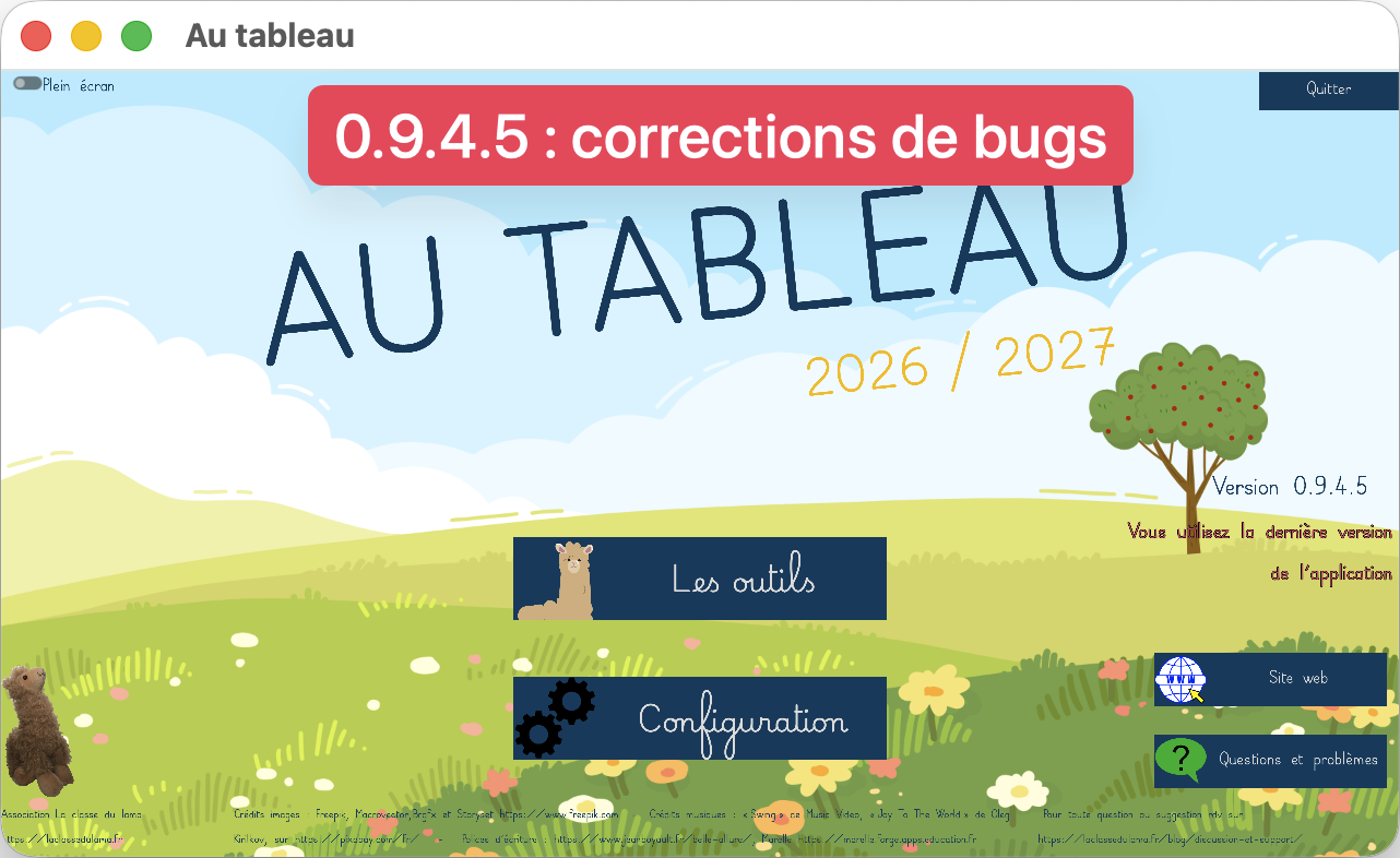 AU TABLEAU 0.9.4.5 (correctifs)