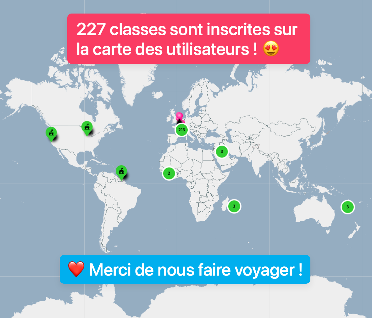 227 classes sur la carte